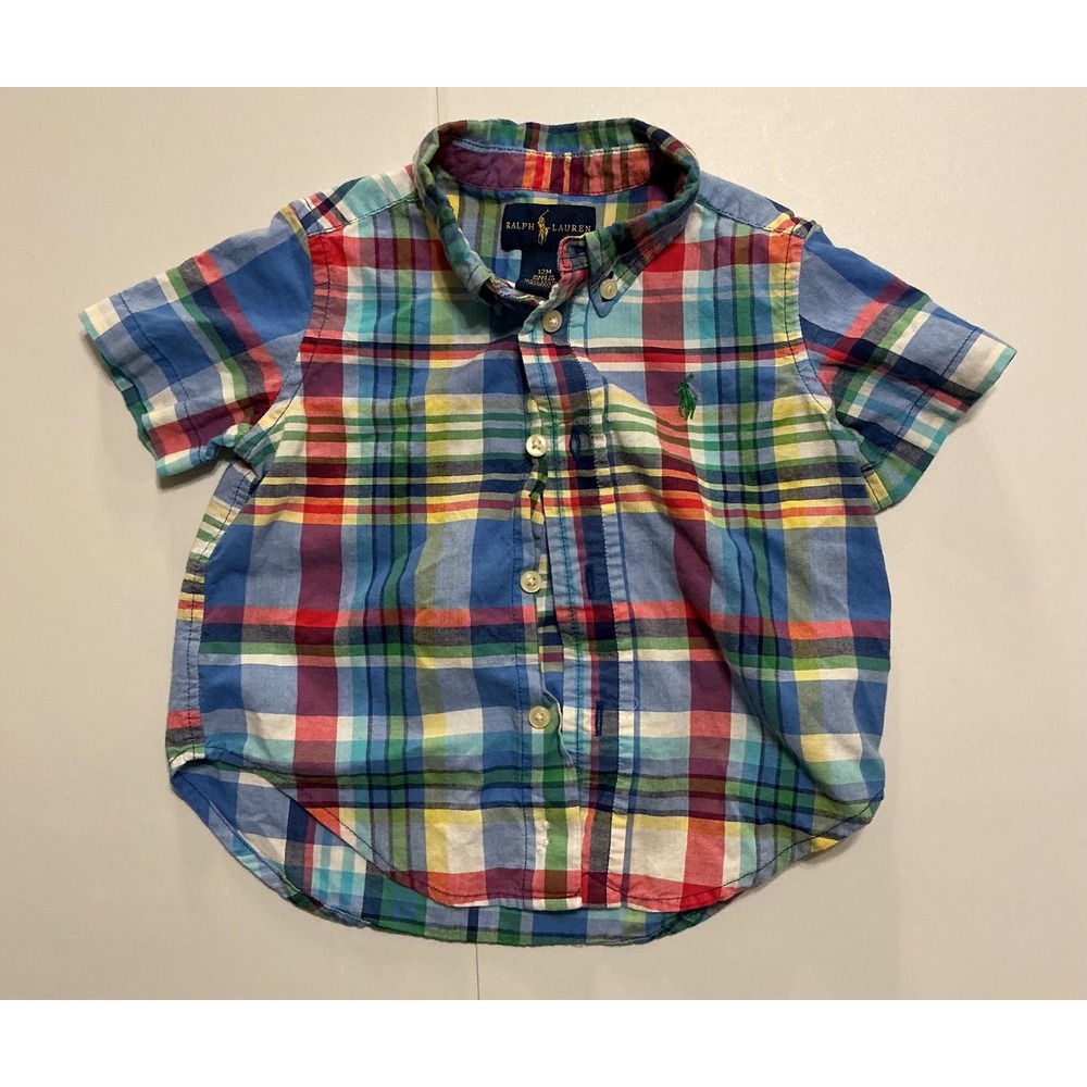 Polo Ralph Lauren Kid Multicolor Plaid Short Sleeve Button Shirt 12M Cotton